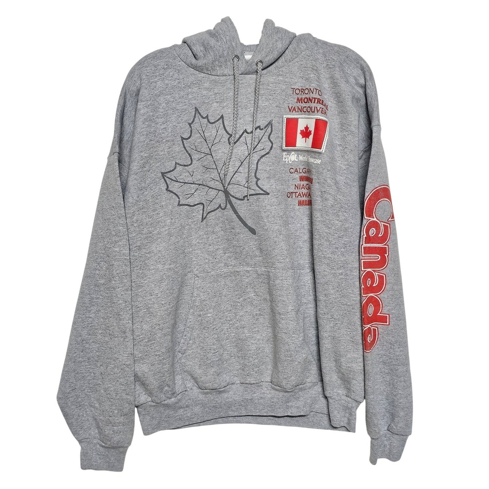 Disney Epcot World Showcase Canada Hoodie Mens XL Gray Maple Leaf Pullover